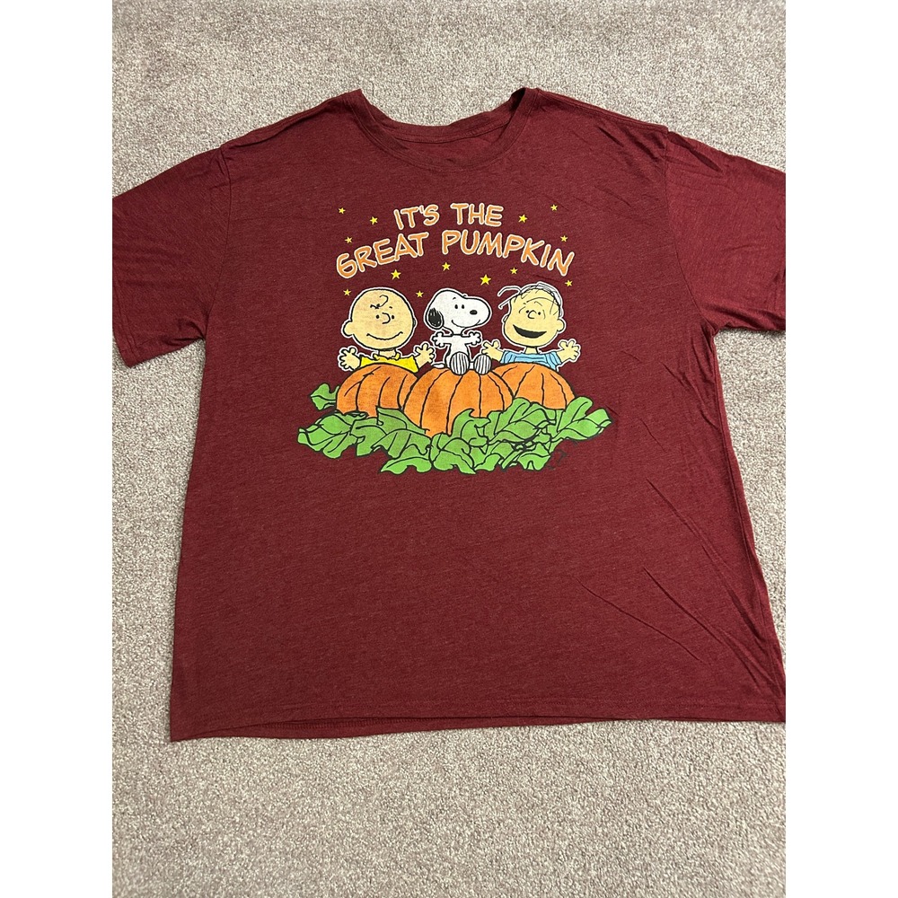 Peanuts Great Pumpkin T-Shirt Mens XXL Maroon Excellent Snoopy Charlie Brown